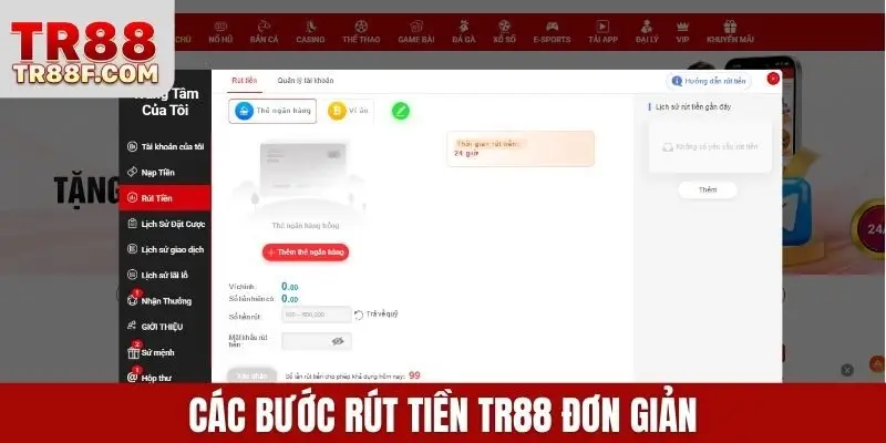 Rút Tiền Tr88 An Toàn, Nhanh Chóng Qua Ngân Hàng, Ví Mã Hóa
