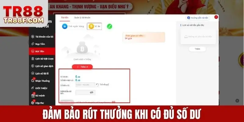 Rút Tiền Tr88 An Toàn, Nhanh Chóng Qua Ngân Hàng, Ví Mã Hóa