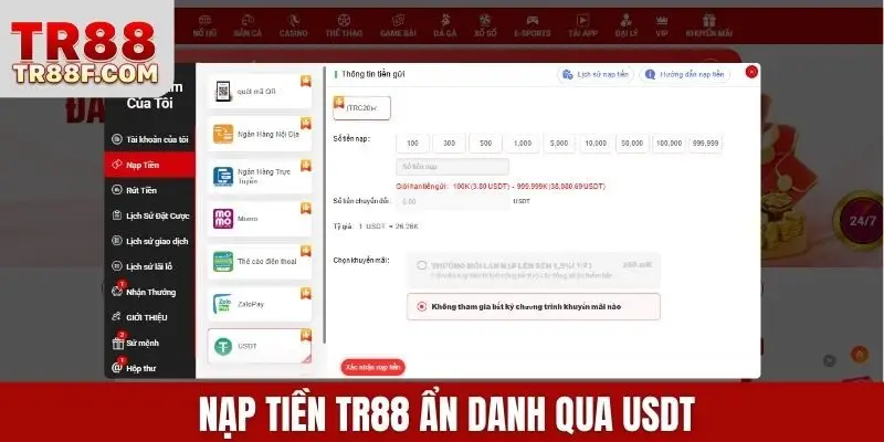 Nạp Tiền Tr88 Dễ Dàng Qua Ngân Hàng, Ví Điện Tử, Ví Mã Hóa