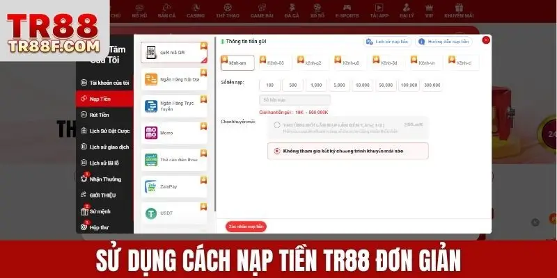 Nạp Tiền Tr88 Dễ Dàng Qua Ngân Hàng, Ví Điện Tử, Ví Mã Hóa